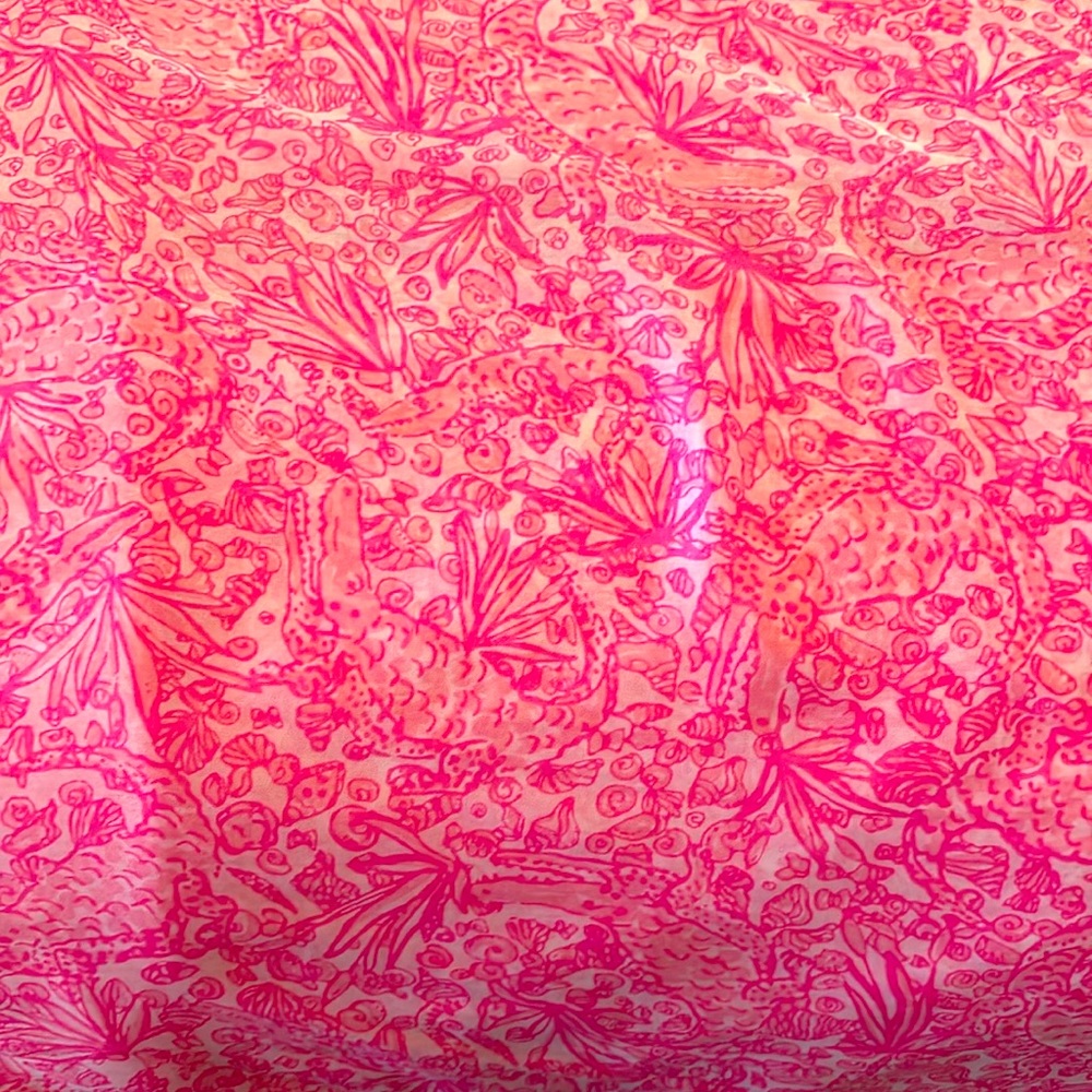 Lilly Pulitzer Hot Pink Alligator Print scarf with Pom Pom trim
